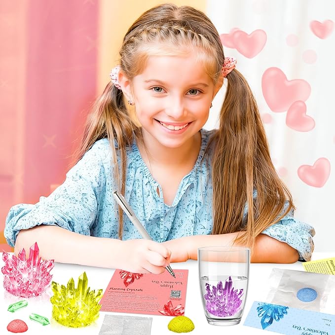 Valentines Gifts for Kids-24 Pack Crystal Growing Kits with Valentine Cards, Fun Classroom Exchange Science Gifts and Party Favors for Boys Girls Teens