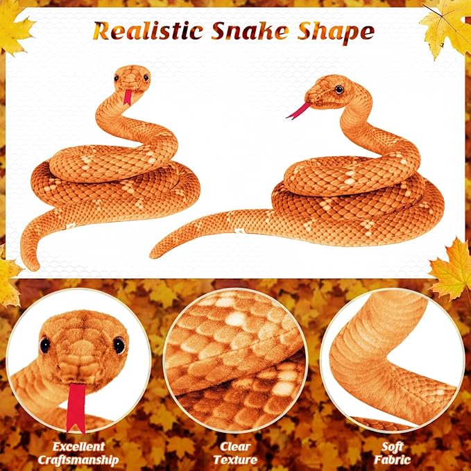 Large Lifelike Plush Snake, 71 in Giant Stuffed Animal for Kids, Brown
