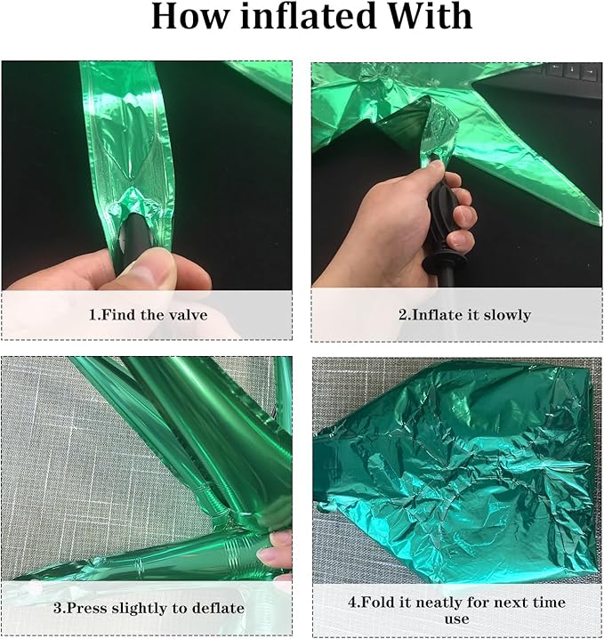 6 Pcs Star Foil Balloons One-Piece 14-Pointed Star Balloon 4D Starburst Cone Mylar Balloon 22inch Christmas Birthday Wedding Wedding Anniversary Party Supplies (Red + Green)