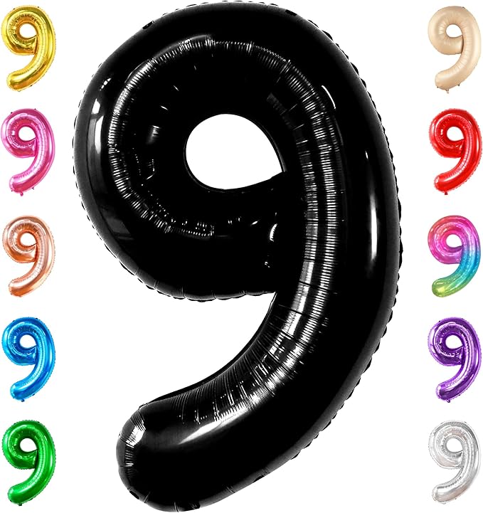 KatchOn, Giant Black Number 9 Balloon - 40 Inch | Foil 9 Birthday Balloon for 9th Birthday Decorations | 9th Anniversary Decoration | Black Party Decoration