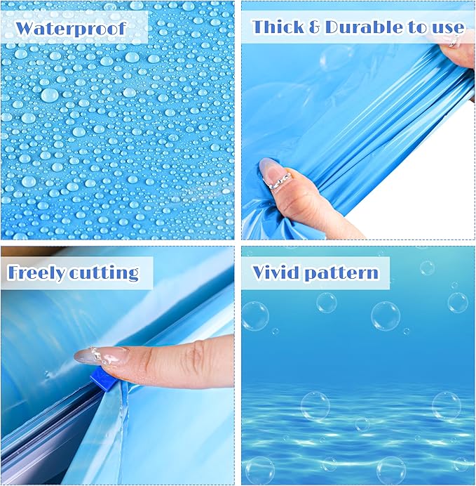 Kochorie 54 Inch x 100 Ft Ocean Waves Plastic Tablecloth Roll in Slide Cutter Box Under the Sea Table Cover Blue Water Print Backdrop Bulletin Board Plastic Roll for Beach Pool Birthday Party Decor