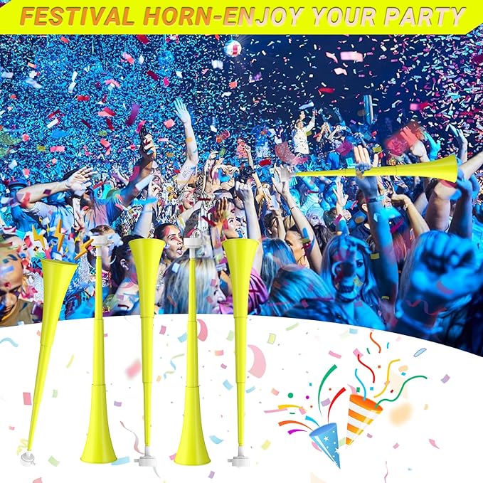 Collapsible Stadium Horn 24 Inch Vuvuzela Plastic Trumpet Horn Blow Horn Noisemakers Loud Sound Soccer Horn Cheer Horn for Sporting Events Graduation Games School Party Supplies Favors Accessories