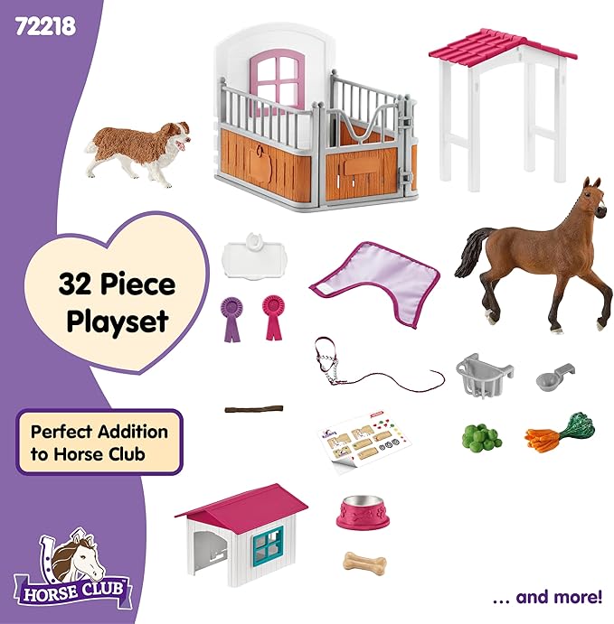 Schleich Horse Club - 32PC Horse Stall and Doghouse Playset - Realistic Racehorse and Dog Figurines with Tack Accessories - Equestrian Toys for Imaginative Play - Boys and Girls 5+ | 72218