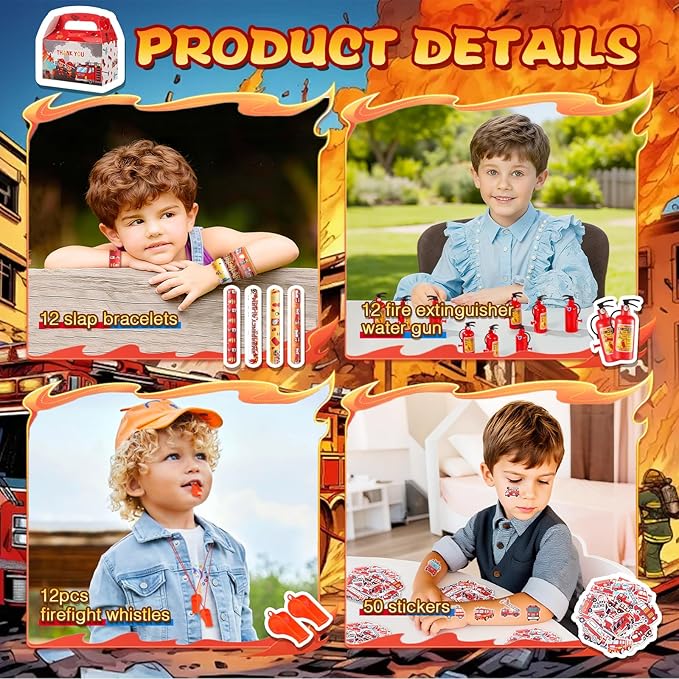 Vanblue 122 PCS Firefighter Party favors,Fire-Themed Birthday Decorations, Fire Prevention Educational Supplies for Boys, School Fire Education Teacher Reward Gatherings Gifts Pinata Fillers