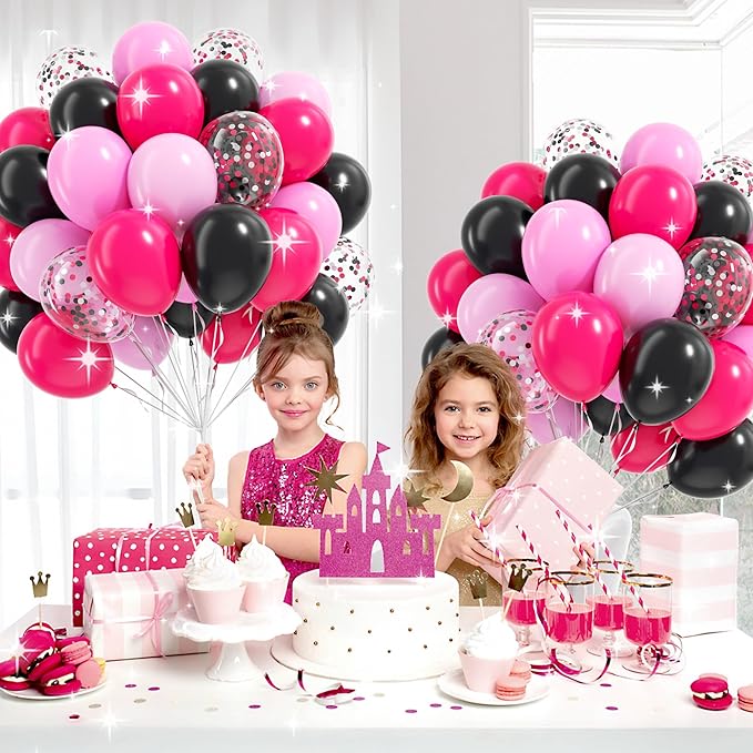 Pink and Black Balloons, 60pcs 12inch Hot Pink Black Pastel Pink Light Pink Confetti Balloons for Baby Shower Bridal Shower Wedding Birthday Party Decorations