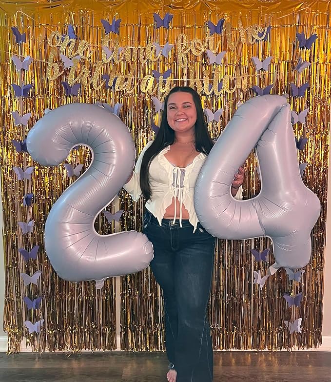 40 Inch Number 8 Balloon, Cream Purple 8 18 28 80 Birthday Balloons for Men Boys, 8th Birthday Decorations Party Supplies, Wedding, Graduations