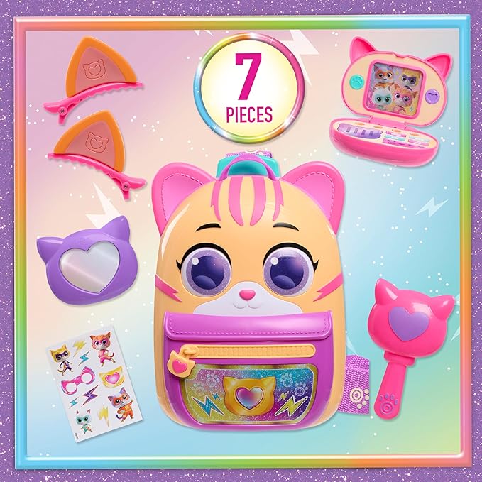 Disney Jr. SuperKitties Su-Purr Backpack Set with Adjustable Strap, 7-Pieces, Lights and Sounds Play Tablet, Dress Up and Pretend Play, Kids Ages 3 and Up by Just Play
