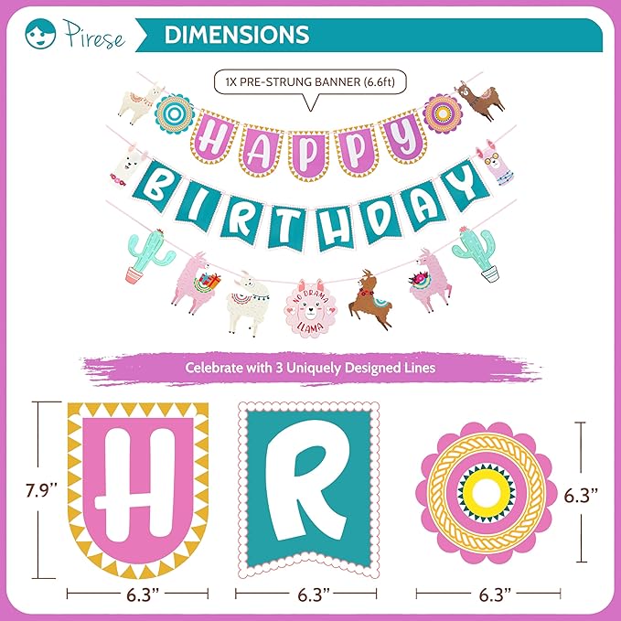 Pirese Llama Birthday Decorations, Llama Party Decorations, Llama Happy Birthday Banner | Llama Decorations | Llama Party Supplies | Peruvian Decor, Fiesta Birthday Decorations, Cinco de Mayo Birthday