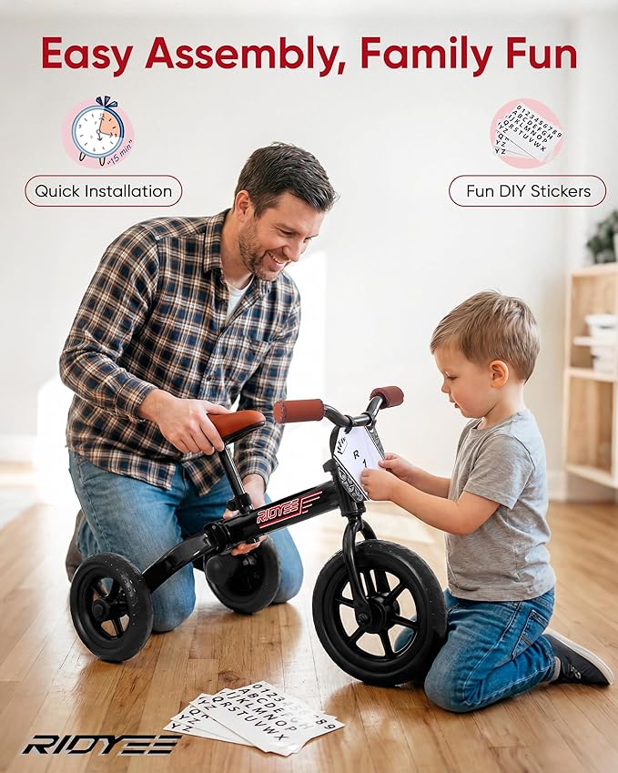 3-in-1 Foldable Tricycle and Balance Bike for Toddlers 2 to 5 Years, Tricycle for 2 Years with Adjustable Handlebar and Seat, Tricycles for 3-5 Years with DIY Plate, Black