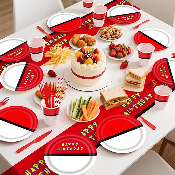 196Pcs Cartoon Animation Birthday Party Supplies Decorations for Birthday,Cartoon Theme Party Favors Including Banner, Plates, Cups, Napkins, Cutlery and Tablecloth for 24 Guests