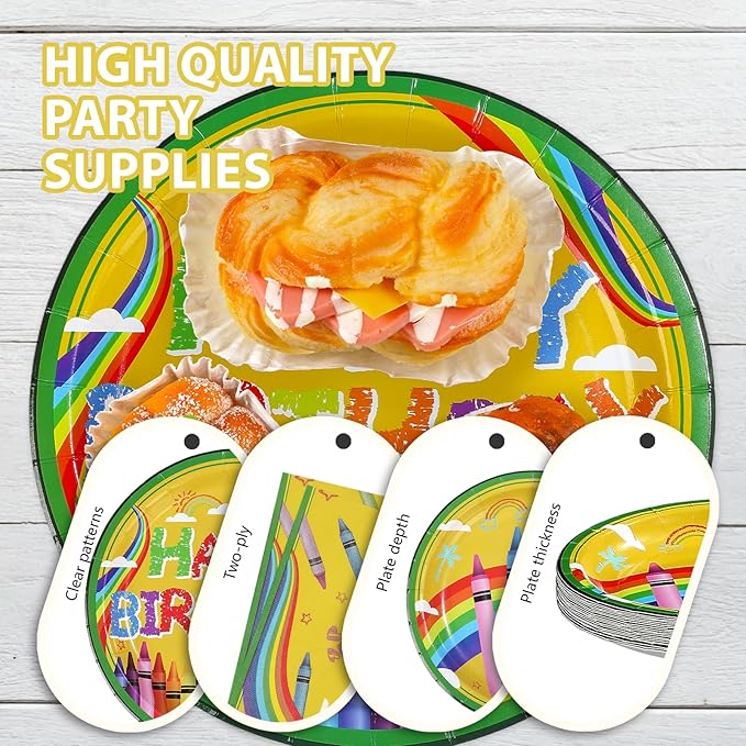 96Pcs Crayon Birthday Party Supplies Colorful Crayon Plates and Napkins Classroom Back to School Tableware Set for Kids Boys Girls First Day of School Birthday Party Decorations Serves 24