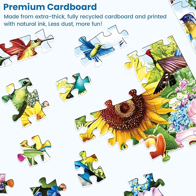 500 Pieces Puzzle for Adults - Summer Birds Garden Jigsaw Puzzle for Adults Teens,Recycled Cardboard Hummingbird Flowers Puzzle 500 Pieces,Challenging Game for Family Fun & Gift Idea,20.5 x 15 in