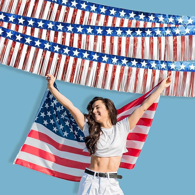 4th of July Decorations - 2 Pack Red White and Blue Streamer for 250 America Anniversary | Fourth of July Accessories Party Favors for Outdoor Outside Home - Patriotic Flag Banner Decor,10 FT