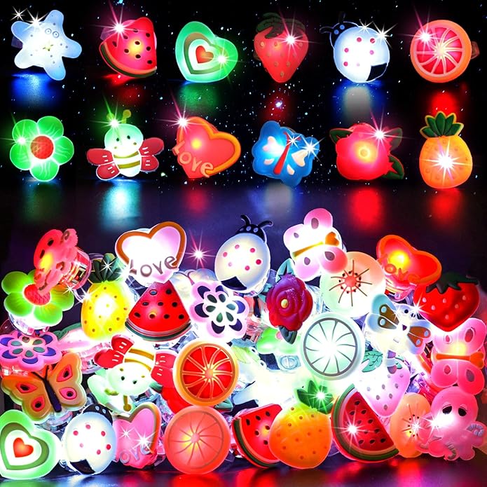 LovesTown 50PCS LED Light up Rings, Light up Toys for Kids Glow in the Dark Party Supplies Flashing for Easter Party Favors Classroom Prizes Goodie Bag Stuffers Easter Egg Fillers