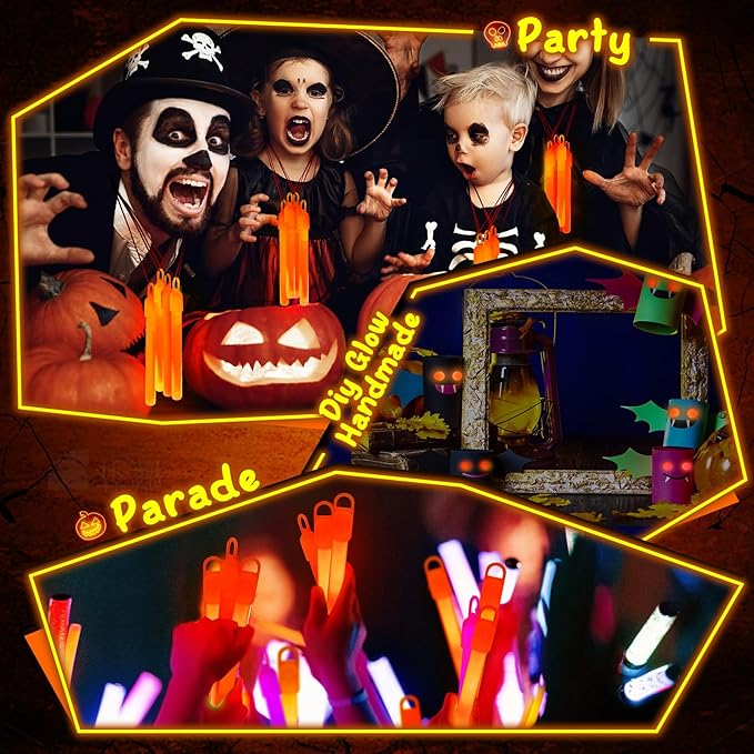 Lewtemi 100 Pack 4" or 6" Bright Glow Sticks Bulk, Glow in the Dark Party Supplies Birthday and Holidays (4 Inch,Orange)