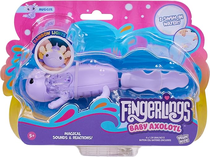 Fingerlings Interactive Baby Axolotl, Auggie (Purple), Swims & Lights Up