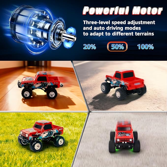 1:64 Red RC Cars for Kids Toys, 2.4Ghz Remote and APP Control, Mini Alloy Truck Car with Cool Light and USB-C Recharging, Speed Adjustable Steering Easy to Operate, Gift for Children, Boys, Girls
