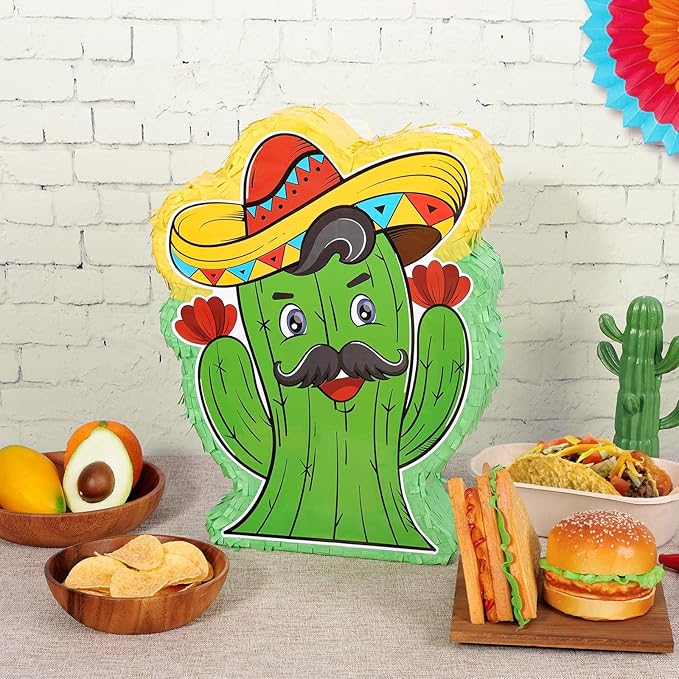 WERNNSAI Mexico Cactus Piñata - Mexican Fiesta Piñata Cinco De Mayo Party Game with Stick and Blindfold, Mexican Themed Party Family Gathering Taco Night Birthday Games