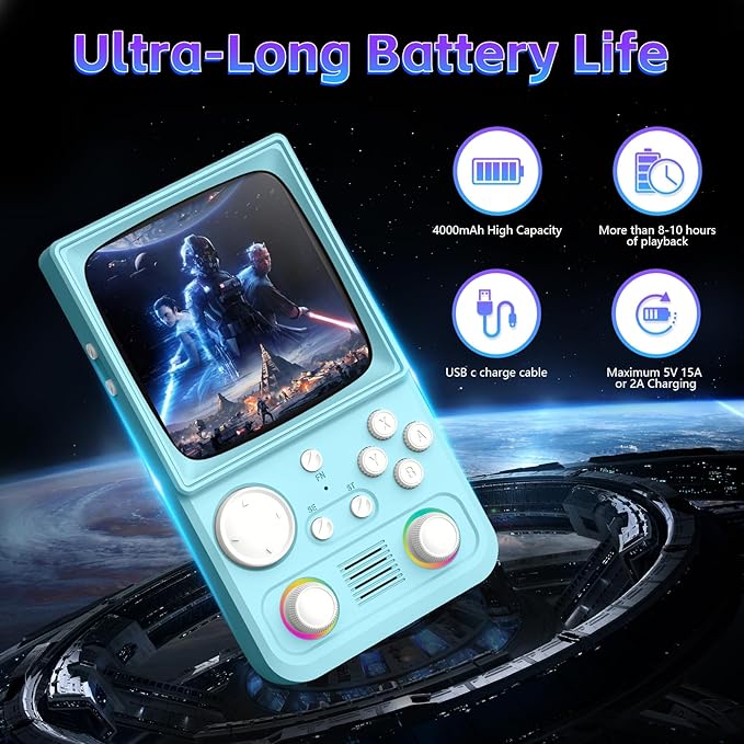 R36TMAX Retro Handheld Game Console, 4.0 Inch IPS HD Screen Retro Gaming Console, Handheld Game Console with 18000+ Classic Games, Supports WiFi Networked Fighting and OTG, Built-in 64G-Sky Blue