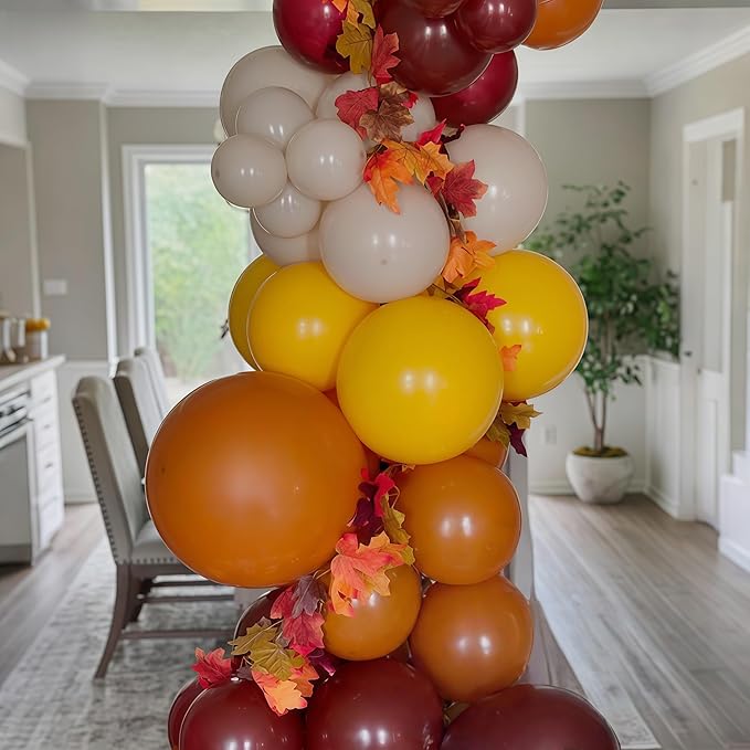 Burnt Orange Brown Balloons, 12 Inch 35PCS Fall Balloons with Orange Brown Yellow Burgundy Maroon Latex Balloon for First Fall Baby Shower Thanksgiving Autumn Harvest Market Birthday Party Decorations