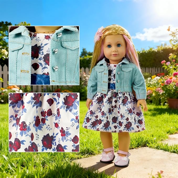 18-Inch American Doll Clothes Accessories - 19Pcs Fashion 18 Inch Doll Outfit Set for Girls Gifts, Includes 3 Dresses, Lounge Suit, Workout & Yoga Sets and Accessories for 18 Inch Dolls