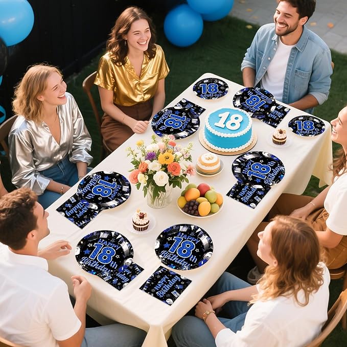 96Pcs 18th Birthday Decorations for Boys Blue and Black 18th Birthday Plates and Napkins Tableware Sets 18 & Adult-ish Party Decorations Favors for Teens 18 Years Old Party Supplies Serves 24