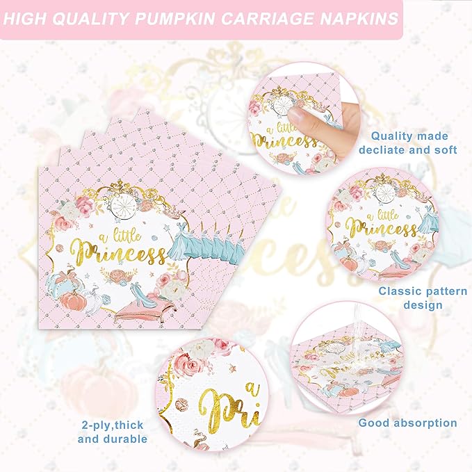 120 Princess Birthday Party Decorations, Princess Castle Plate and Napkins Set, Fairy Tale Princess Party Supplies for Girls' Birthdays, Suitable for 20 Guests