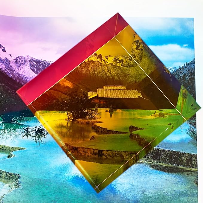 CMY Colorful Cube, 3.93 inch (100mm) Acrylic Mixing Color Cube Prism for Physics Education Learning and Office Desktop Decor, Scientific Toys and Gifts for Kids