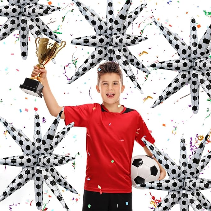 6 Pcs Silver Star Foil Balloons One-Piece 14-Pointed Star Balloon 4D Starburst Cone Mylar Balloon 22inch Christmas Birthday Wedding Wedding Anniversary Party Supplies (Soccer)