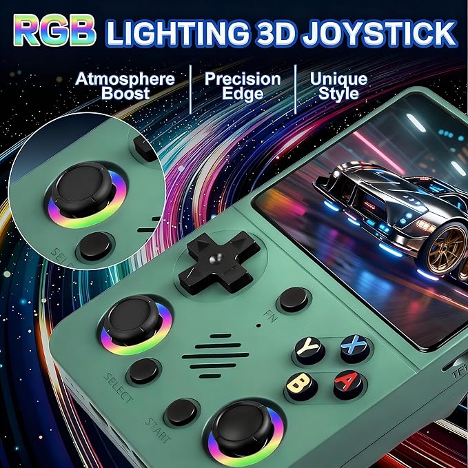 RG36PRO Handheld Game Console - 3.5-Inch Screen, Support 30000+Classic Games, 64G TF Card, Open Source System, 3000mAh Battery, Portable Console for Travel, Gift for Adult or Partner-Green