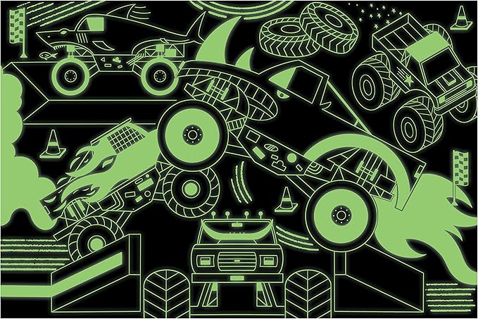 Mudpuppy Monster Trucks – 100 Piece Glow in The Dark Jigsaw Puzzle with an Exciting Scene of Trucks and Cars Racing and Hidden Speedy Details in The Dark