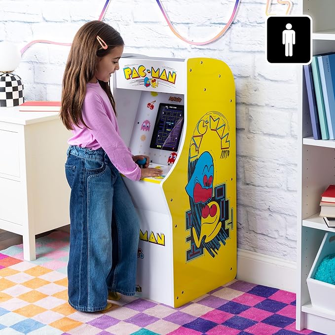 Arcade Classics Pac Man Jr Series Free Standing Machine, 3 Games, 8" Liquid Crystal Screen - Arcade Game for Basements, Garages, or Game Rooms