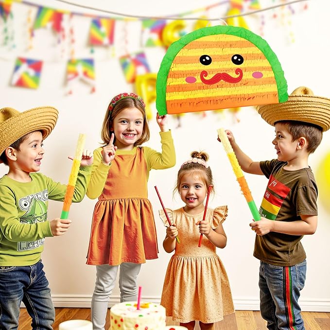 WERNNSAI Cinco De Mayo Taco Piñata - Taco Tuesday Piñata with Blindfold Bat for Kids Mexican Piñata for Fiesta Party Decorations Luau Event Birthday Party Supplies Mexican Theme Carnivals