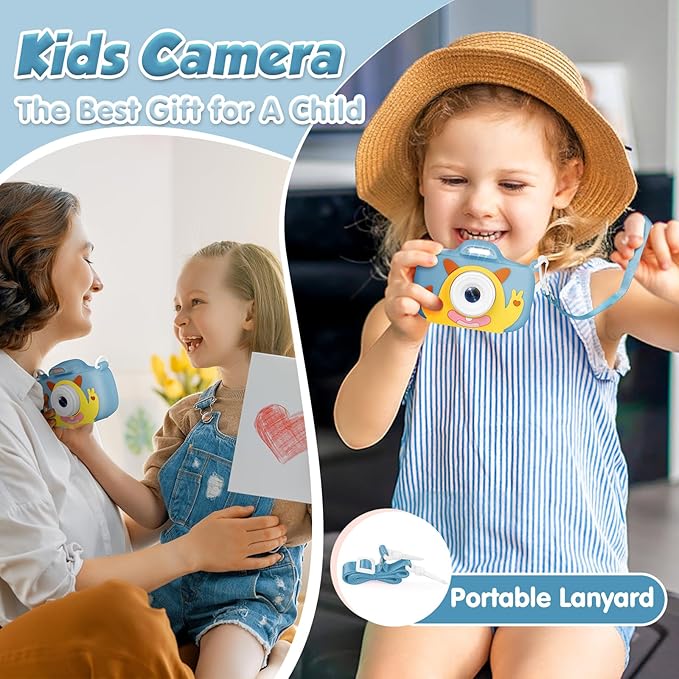 Kids Camera with Flashlight & 2.4in Screen, 1080P Dual Lens Toddler Camera - Christmas Birthday Gift for 3-12 Year Old Girls Boys, Kids Digital Camera with 32GB Card & Shockproof Case