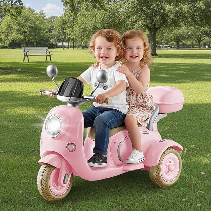 HEIMILI 12V Kids Electric Motorcycle for Girls, 3 Wheel Ride On Motorcycle for Kids 3-5 Years, Mini Battery Powered Motorbike with Bluetooth & MP3, Toddler Electric Ride On Toy, Pink