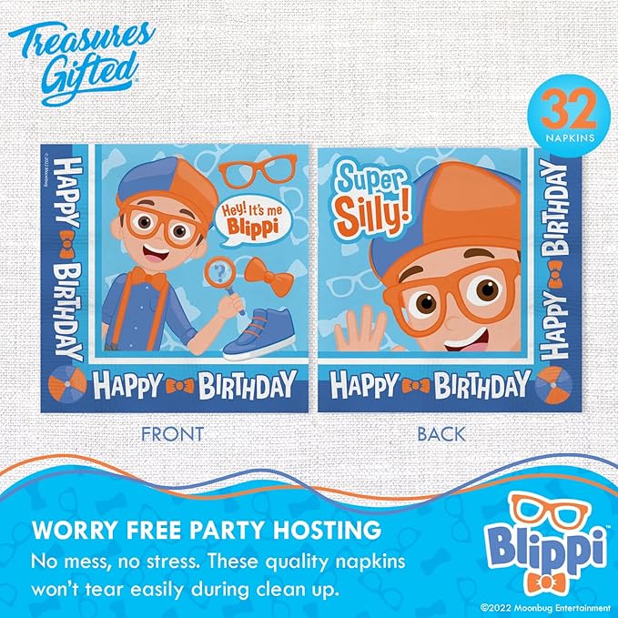 Treasures Gifted Officially Licensed Blippi Birthday Party Supplies - Serves 24 Guests - Complete Set Party Supplies - Blippi Birthday Decorations, Plates, Banner & More