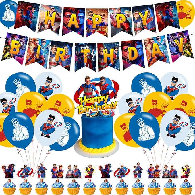 Henry Party Decorations,Danger Birthday Party Supplies Includes Banner - Cake Topper - 24 Cupcake Toppers - 18 Balloons