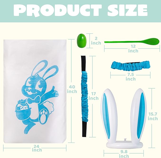 JOYIN Easter 33PCS Potato Sack Race Jumping Bags, Spoon and Egg Race, 6 Players Legged Relay Race Bands Elastic Tie Rope for Easter Theme Party Favor, Outside Lawn,Eggs Hunt Game Activities