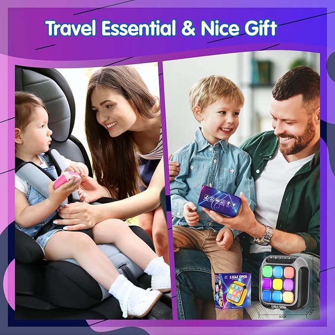 Tic Tac Toe Electronic Handheld Puzzle Game Console Fidget Toys w/ 7 Game Modes, Portable Fast and Fun Car Travel Press Games for Kids Adults, Ideal Xmas Birthday Gifts for Ages 3+ (Yellow)