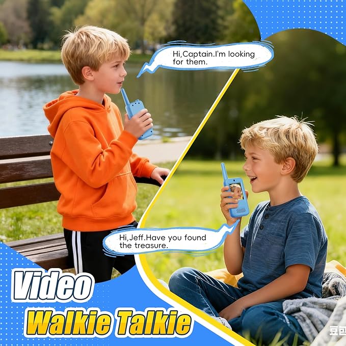 Video Walkie Talkies for Kids with 6 Voice Effects, Support Send Voice, Pictures, Emojis, and Selfies, Christmas Birthday Gifts for Kids Indoor Outdoor Camping(Blue/Blue)