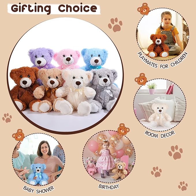 Zhanmai 18 Pcs 14 Inch Bears Stuffed Animal Bulk Gifts Plush Bear Toys for Birthday Baby Shower Graduation Party Favor(Mixed Colors)