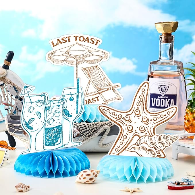 12 Pcs Last Toast on the Coast Party Decorations Coastal Bachelorette Honeycomb Table Centerpieces Blue Bachelorette Table Topper Decoration for Coast Party Favors Supplies