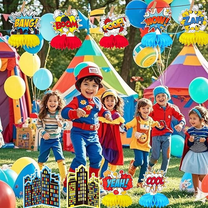 10 Pieces Hero Party Decoration, Hero Honeycomb Centerpieces 3D Table Topper Standing Decorations, Hero-Theme Party Supplies for Birthday Shower Decorations