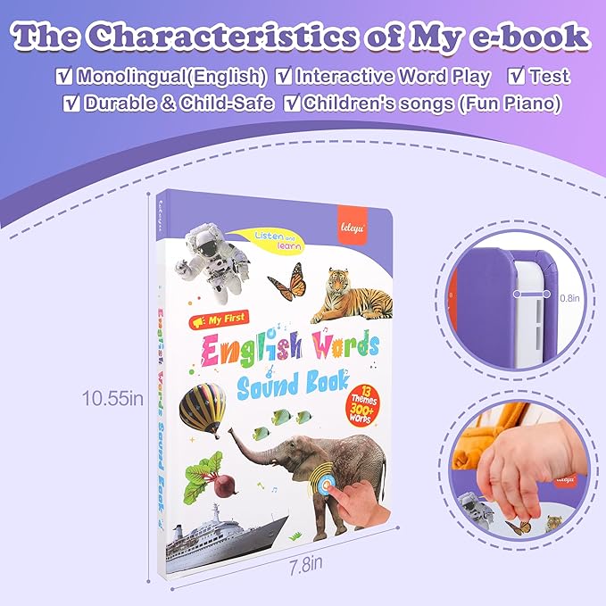 English Words Sound Book -Total 300+Words, 13 Themes, Interactive Audio Sound Books for Toddlers, Autism Sensory Games, Early Educational Gifts,Birthday Gift for Toddlers Kids Age 3 4 5