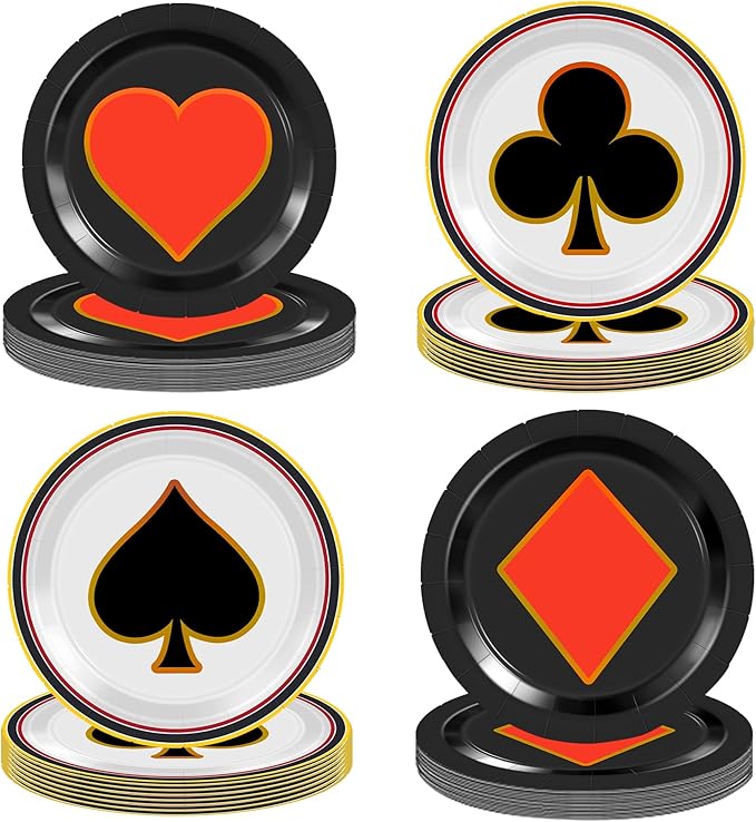 48Pcs Casino Party Supplies 7" Casino Plates Disposable Paper Plates Las Vegas Party Decorations for Birthday Poker Night
