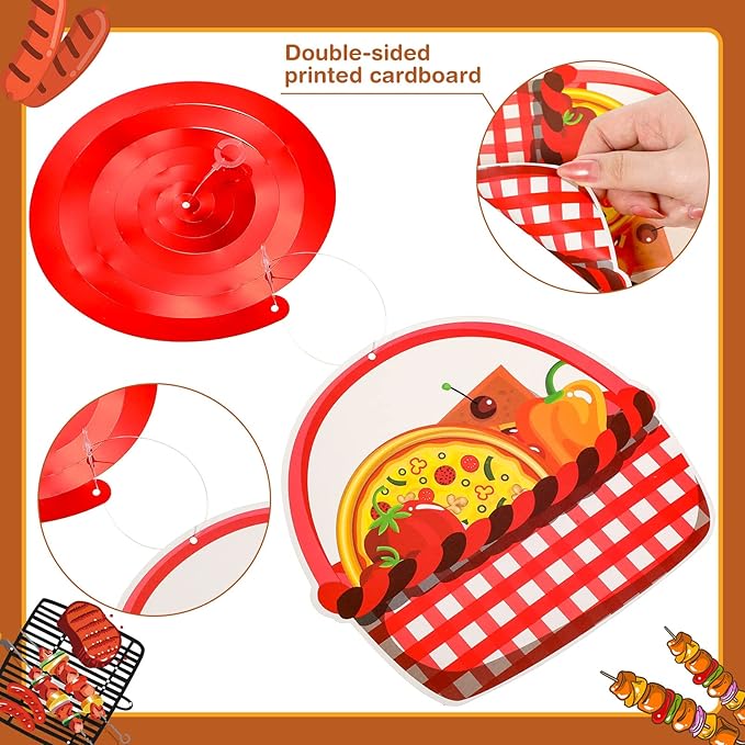 Ireer 52 Pcs Summer Picnic Party Hanging Decor Picnic Birthday Hanging Swirl BBQ Decoration Swirls for Barbecue Decor for Birthday Carnival Summer BBQ Party Supplies Decoration