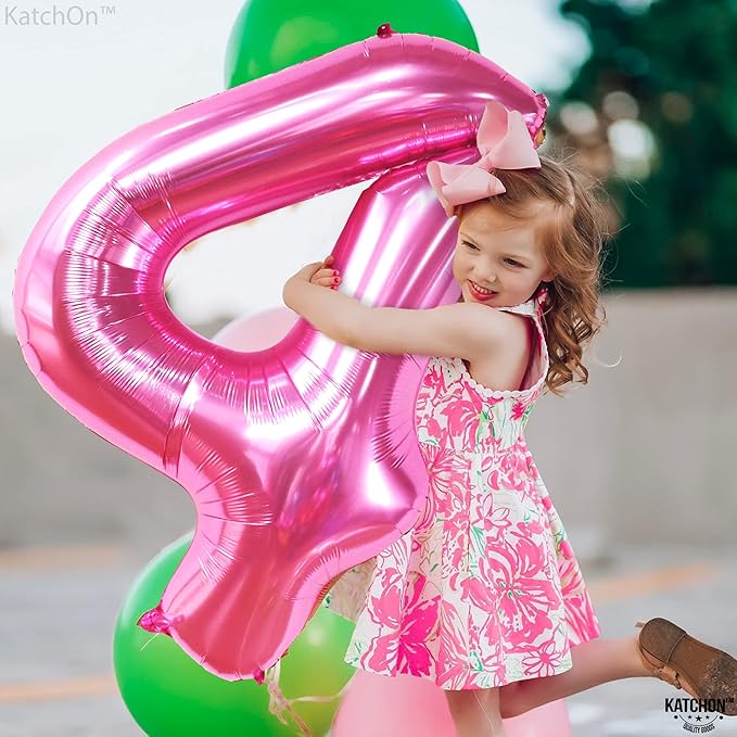 KatchOn, Hot Pink 4 Balloon Number - 40 Inch | 4th Birthday Balloons For 4th Happy Birthday Decorations | Number 4 Balloon For Pink Party Decor | 4th Happy Anniversary Decorations