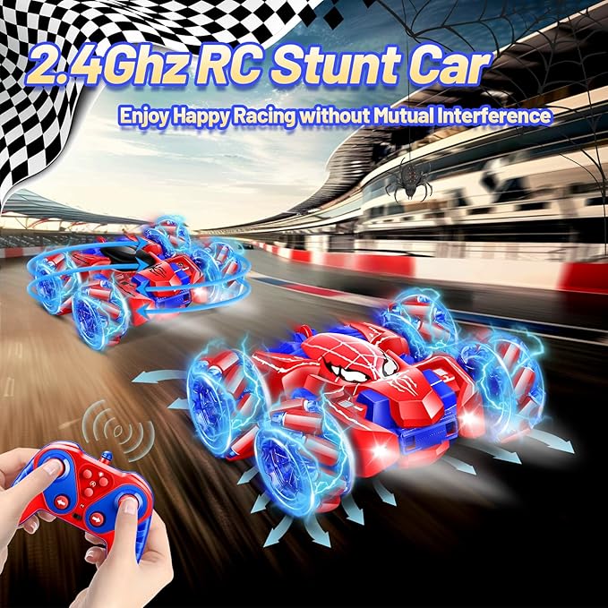 Spider Remote Control Car, Double Sided RC Cars with 360° Cool Rotation, 2.4 GHZ Rechargeable Stunt RC Cars, Remote Control Cars for Kids 4 5 6 7 8 9 10 11 12, Birthday/Valentine's Day Gifts for Kids