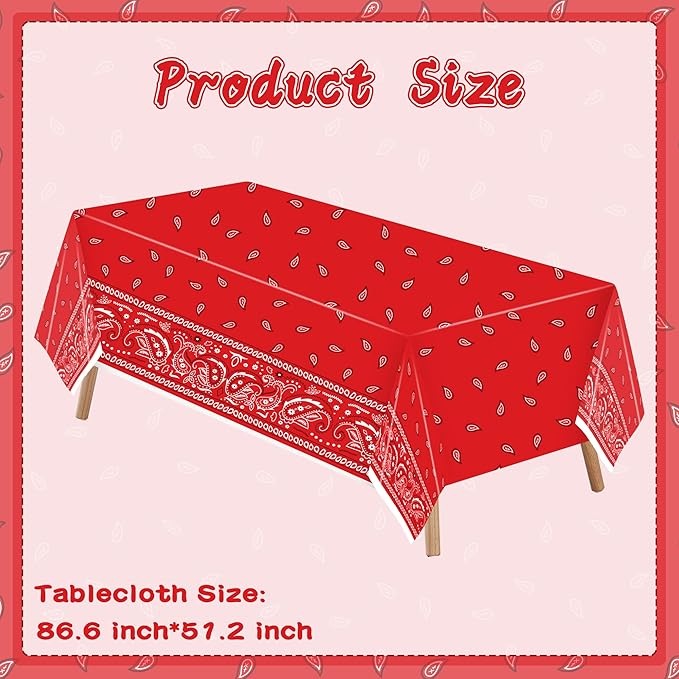 K1tpde 6PCS Bandana Party Tablecloths, Cholo Gangsta Theme Table Covers,Bandana Plastic Waterproof Tablecloth, Western Party Decorations Supplies for Adult, Red