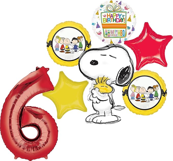 Anagram Peanuts 6th Birthday Party Supplies Snoopy and Friends 7pc Balloon Bouquet Decorations